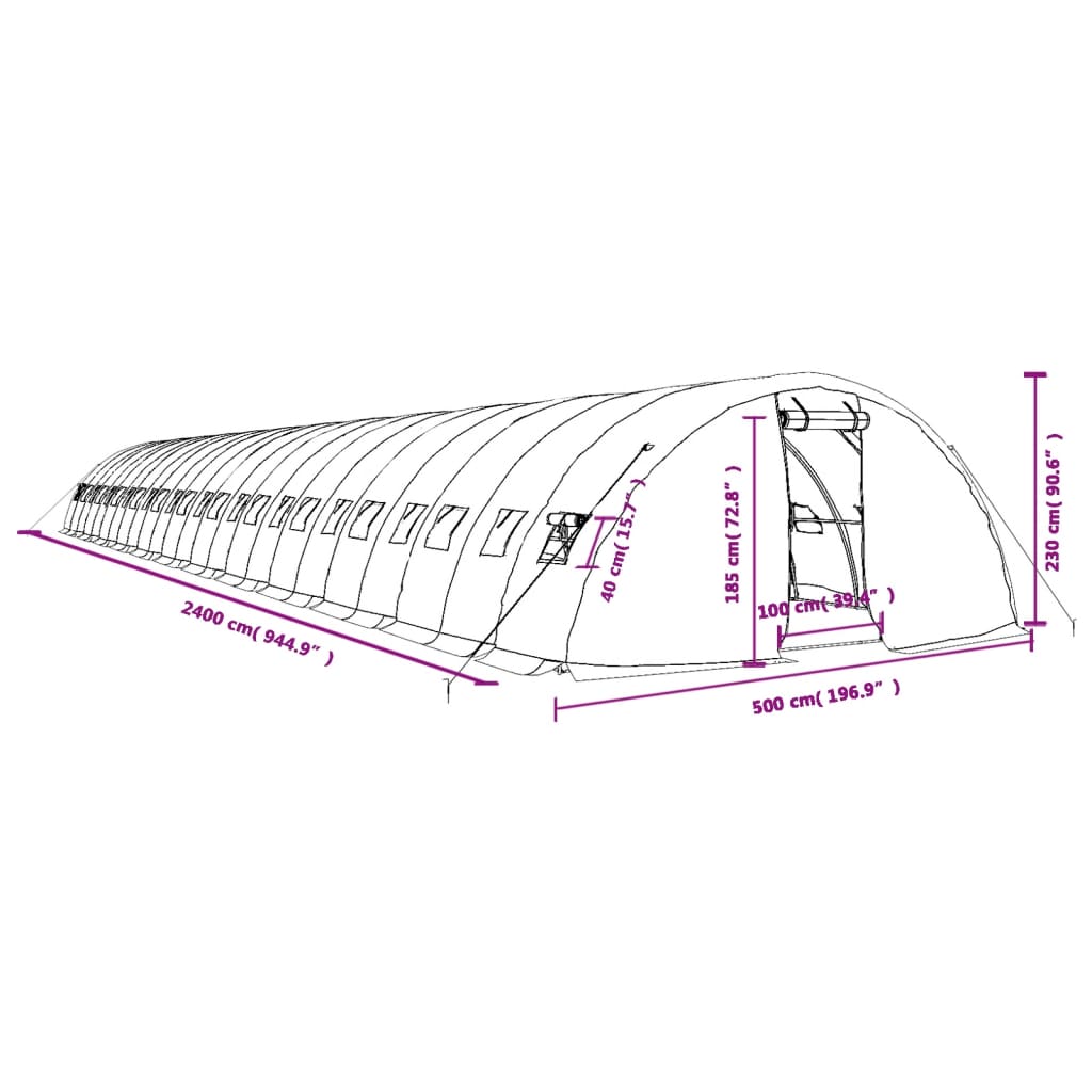 Tuinkas met stalen frame 60 m² 12x5x2,3 m