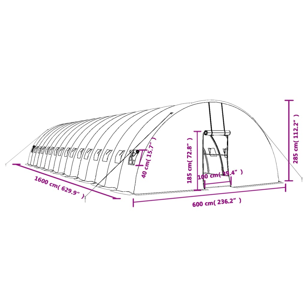 Tuinkas met stalen frame 132 m² 22x6x2,85 m