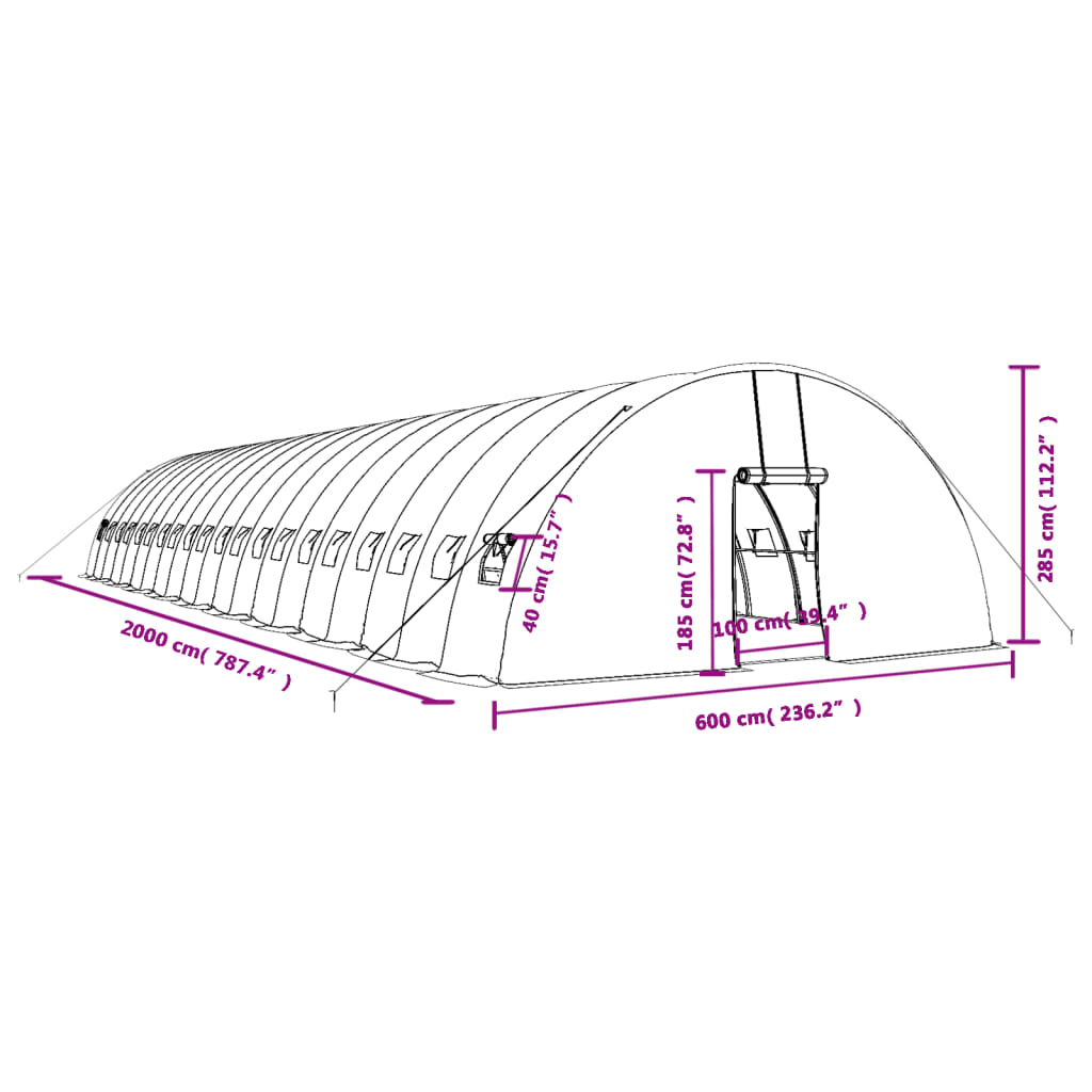 Tuinkas met stalen frame 132 m² 22x6x2,85 m