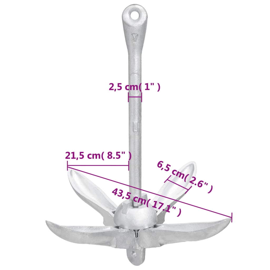 Ancre pliable 6 kg en fer forgé couleur argent