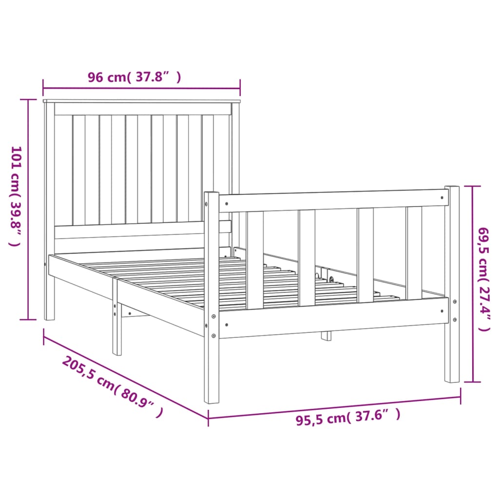 Bedframe met hoofdbord grenenhout 120x200 cm