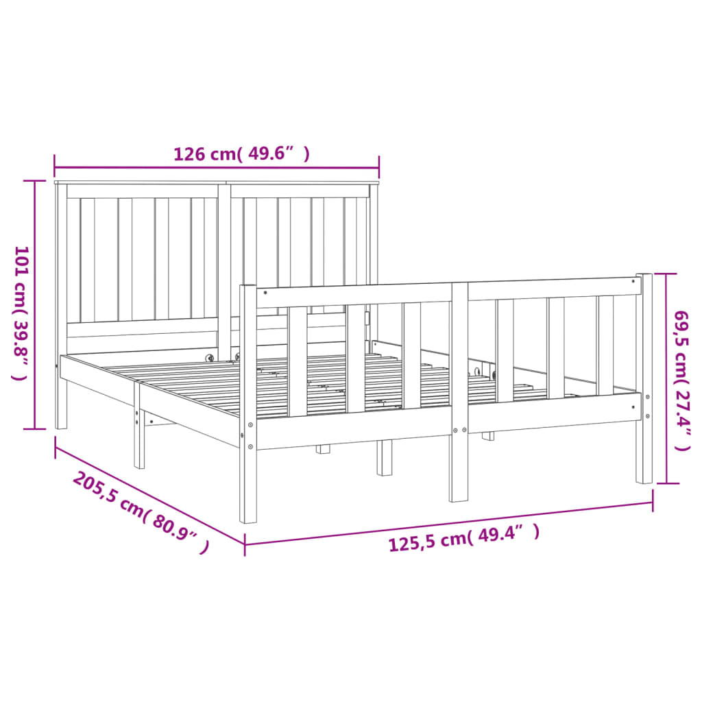 Bedframe met hoofdbord massief grenenhout 200x200 cm