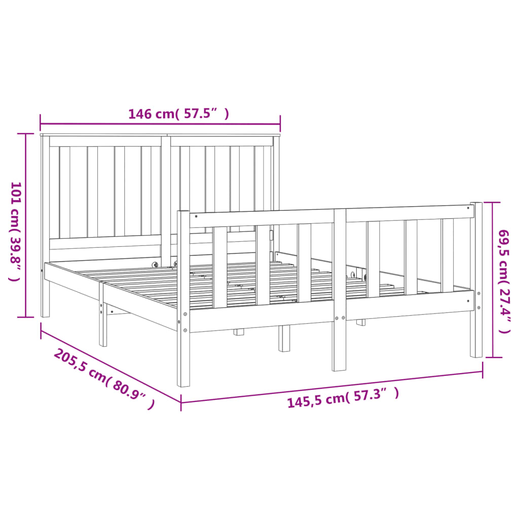 Bedframe met hoofdbord grenenhout 120x200 cm