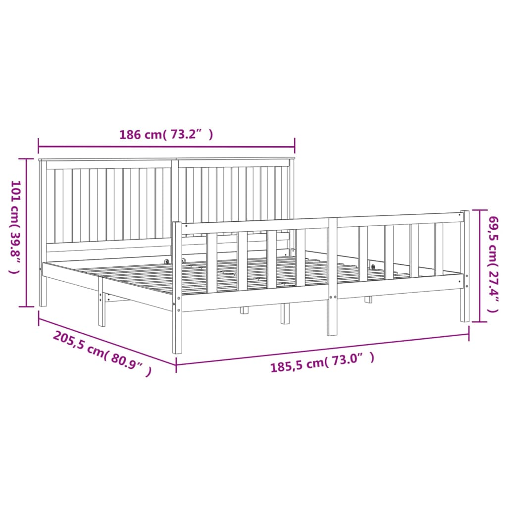 Bedframe met hoofdbord grenenhout 120x200 cm