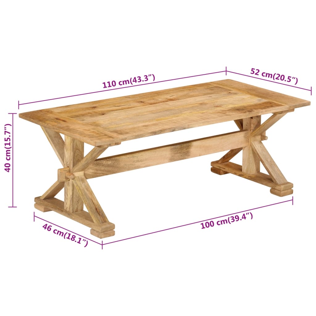 Table basse 110x52x40 cm en manguier massif