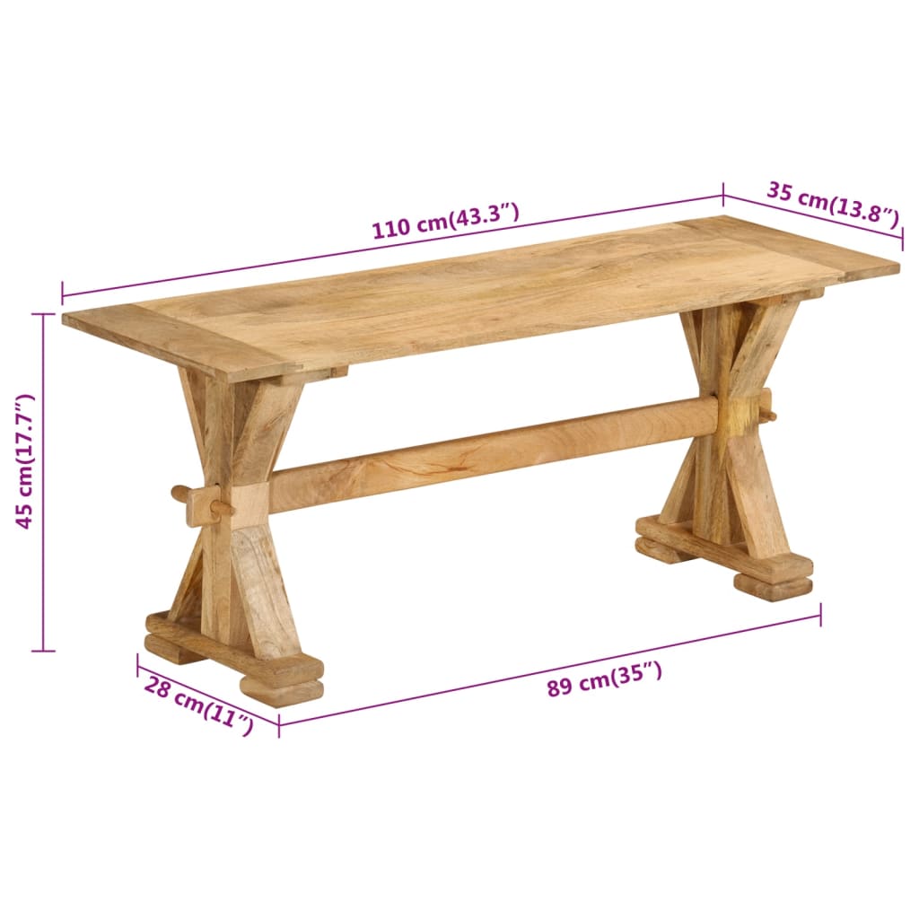 Banc 110x35x45 cm en manguier massif