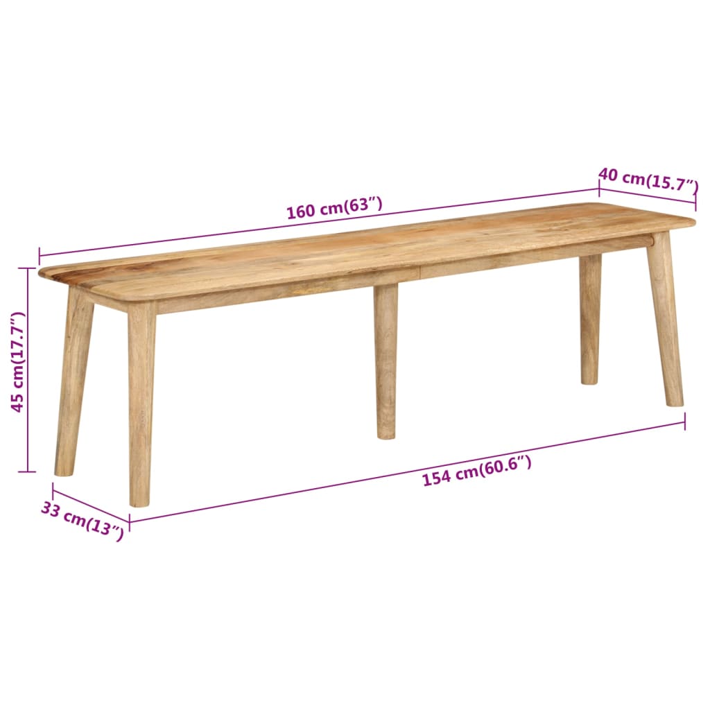 Banc 160x40x45 cm en manguier massif et fer