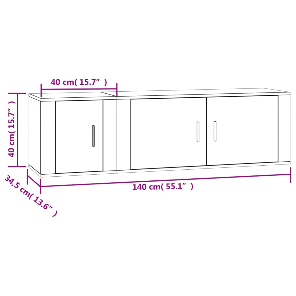 Ensemble meuble TV 2 pièces en bois couleur chêne