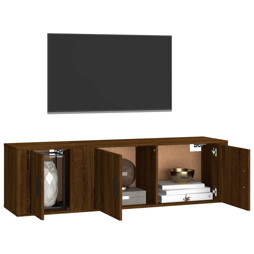 Ensemble meuble TV 2 pièces en bois couleur chêne