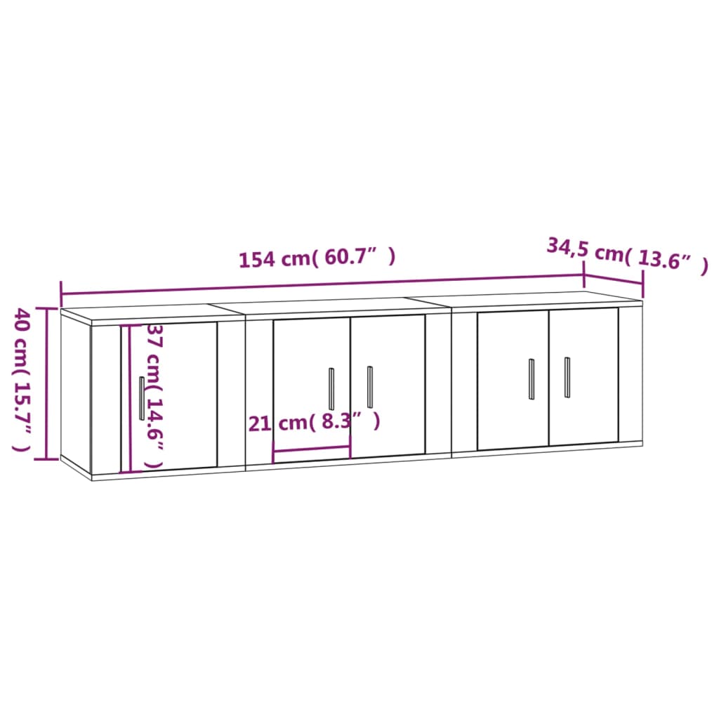 Ensemble meuble TV 3 pièces en bois couleur chêne