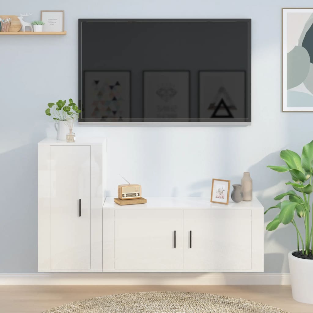 Ensemble meuble TV 2 pièces en bois couleur chêne