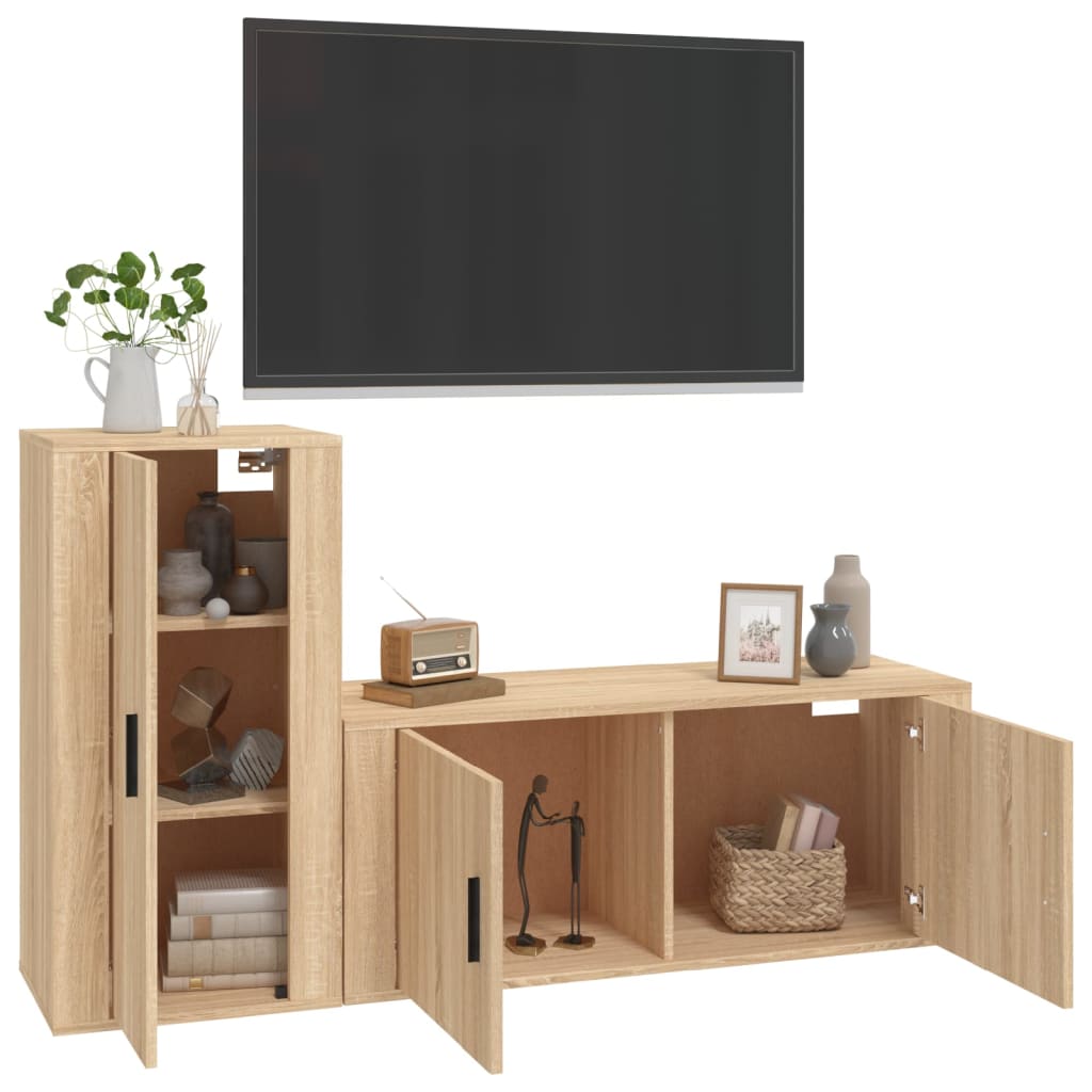 Ensemble meuble TV 2 pièces en bois couleur chêne