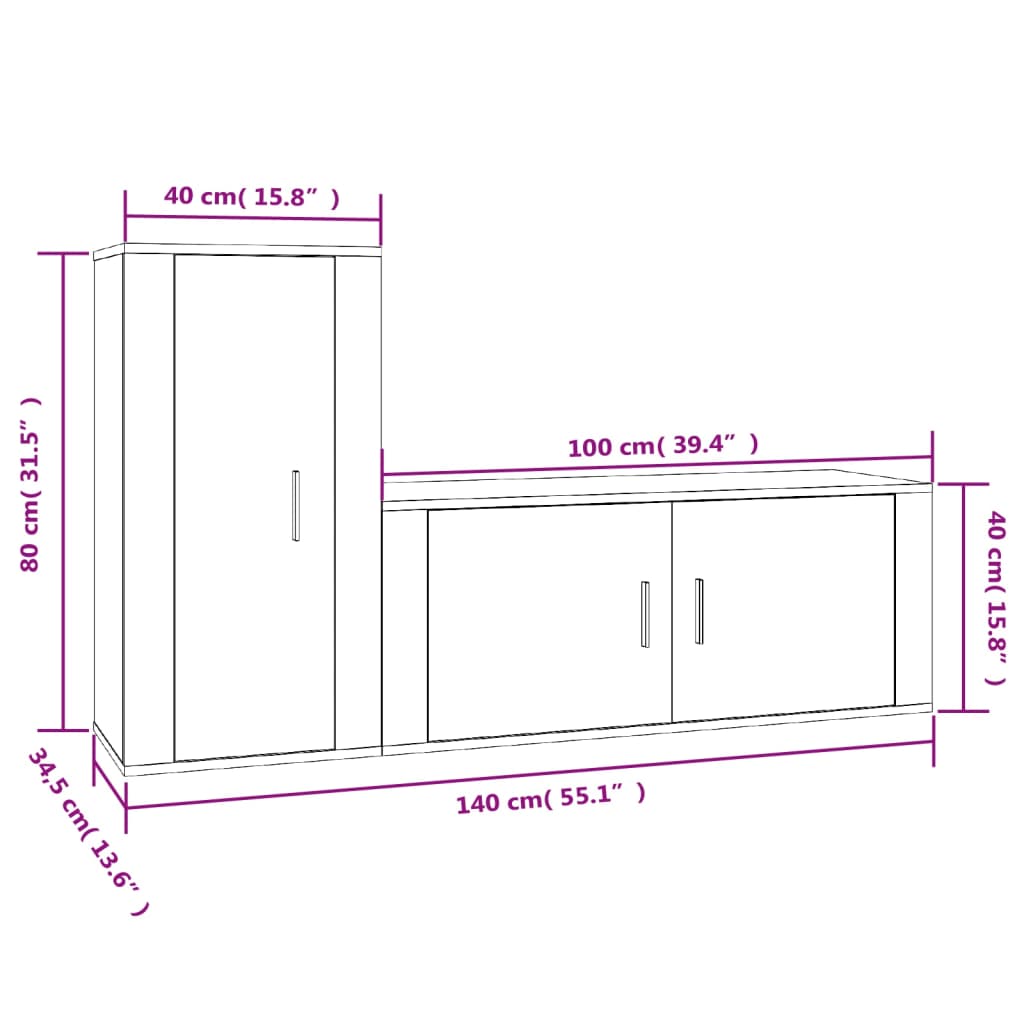 Ensemble meuble TV 2 pièces en bois couleur chêne