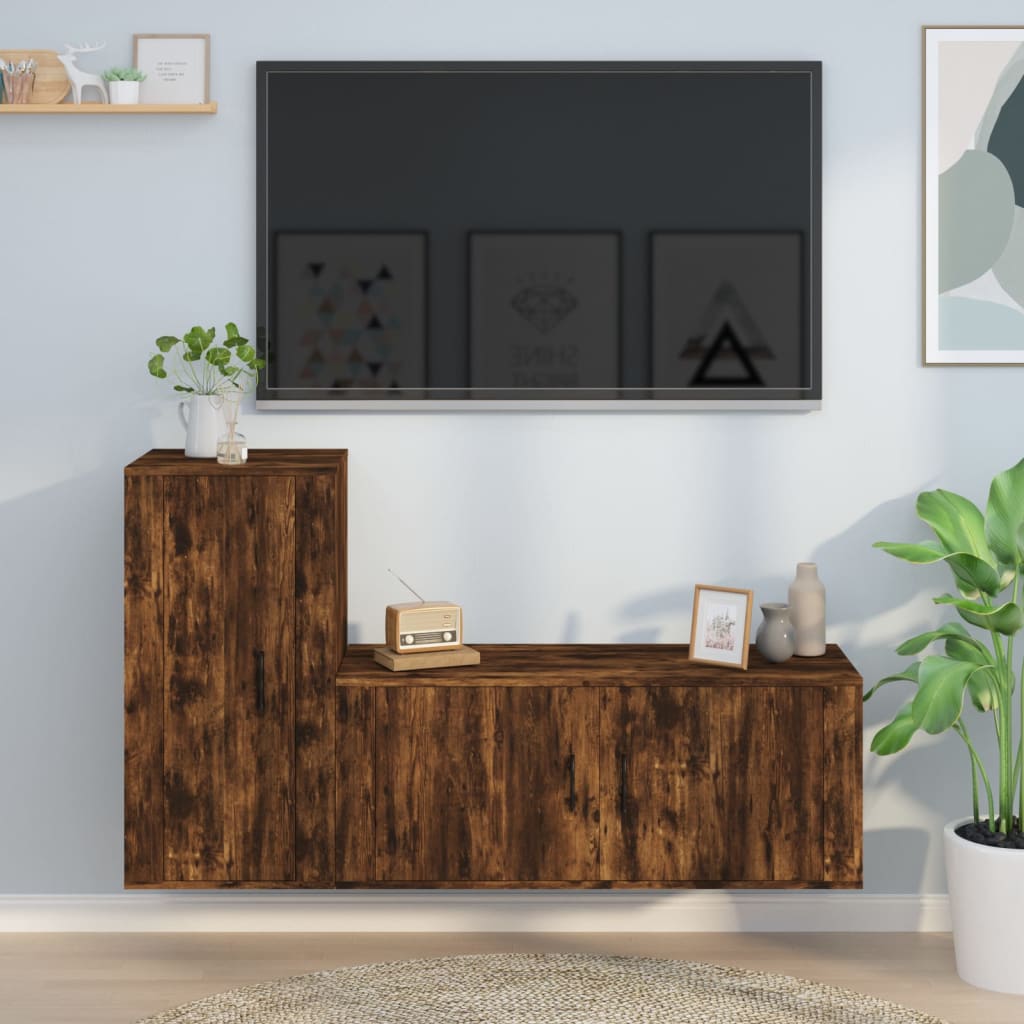 Ensemble meuble TV 2 pièces en bois couleur chêne