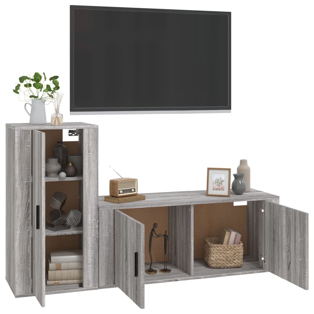 Ensemble meuble TV 2 pièces en bois couleur chêne