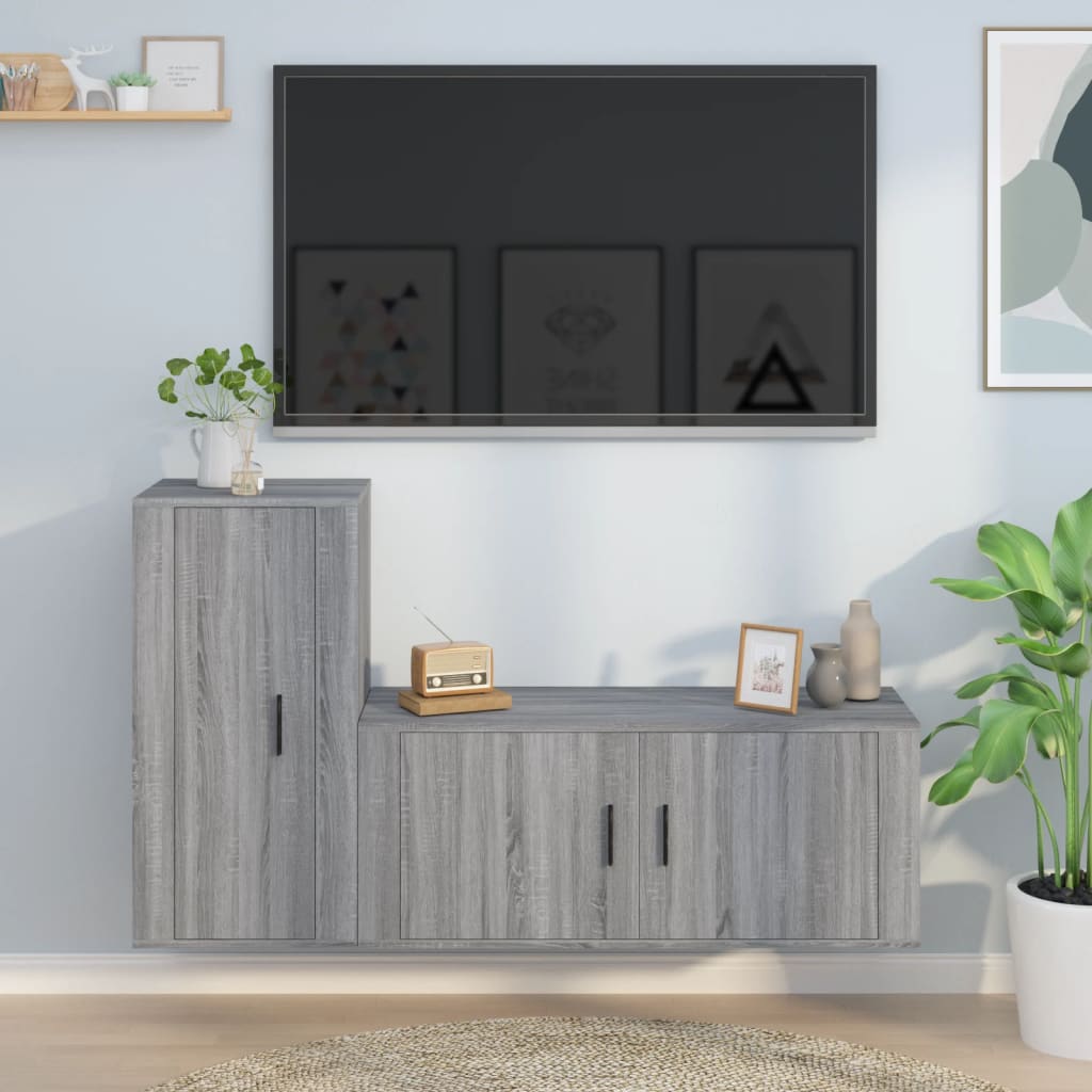 Ensemble meuble TV 2 pièces en bois couleur chêne