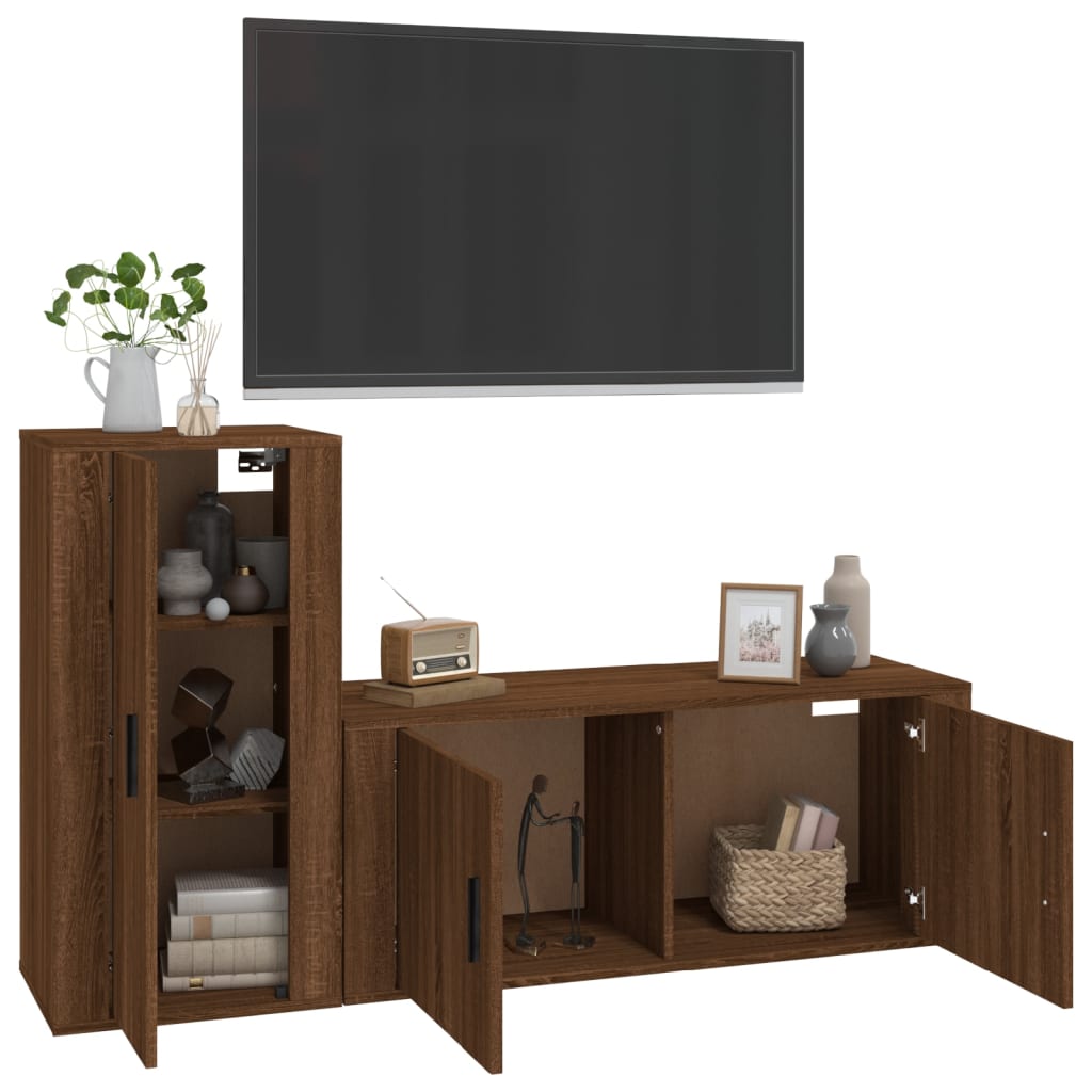 Ensemble meuble TV 2 pièces en bois couleur chêne