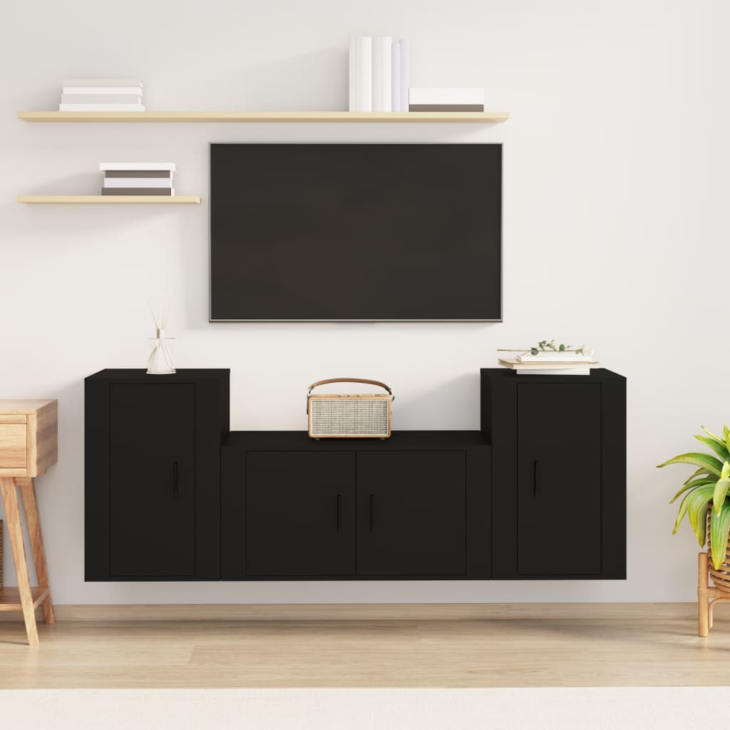 Ensemble meuble TV 3 pièces en bois fini, couleur chêne marron