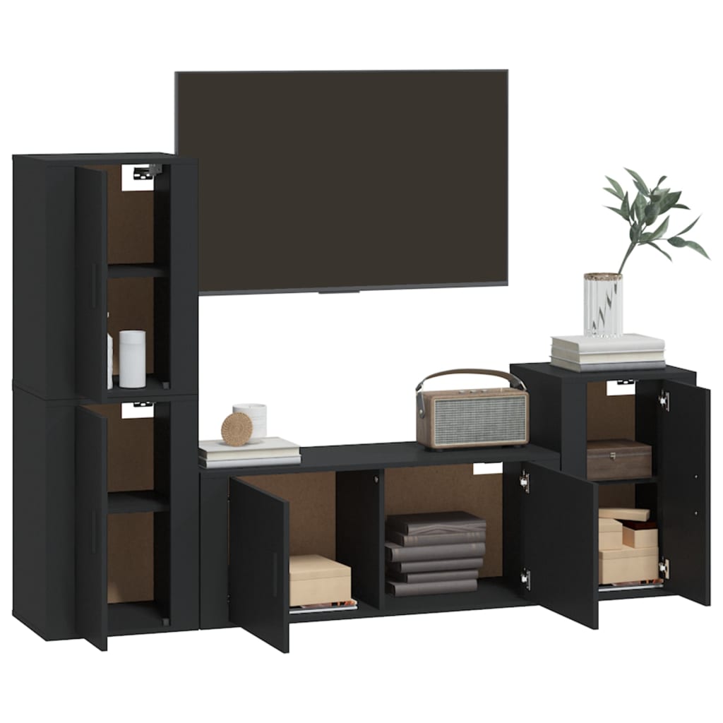 Ensemble meuble TV 4 pièces en bois fini, couleur chêne marron