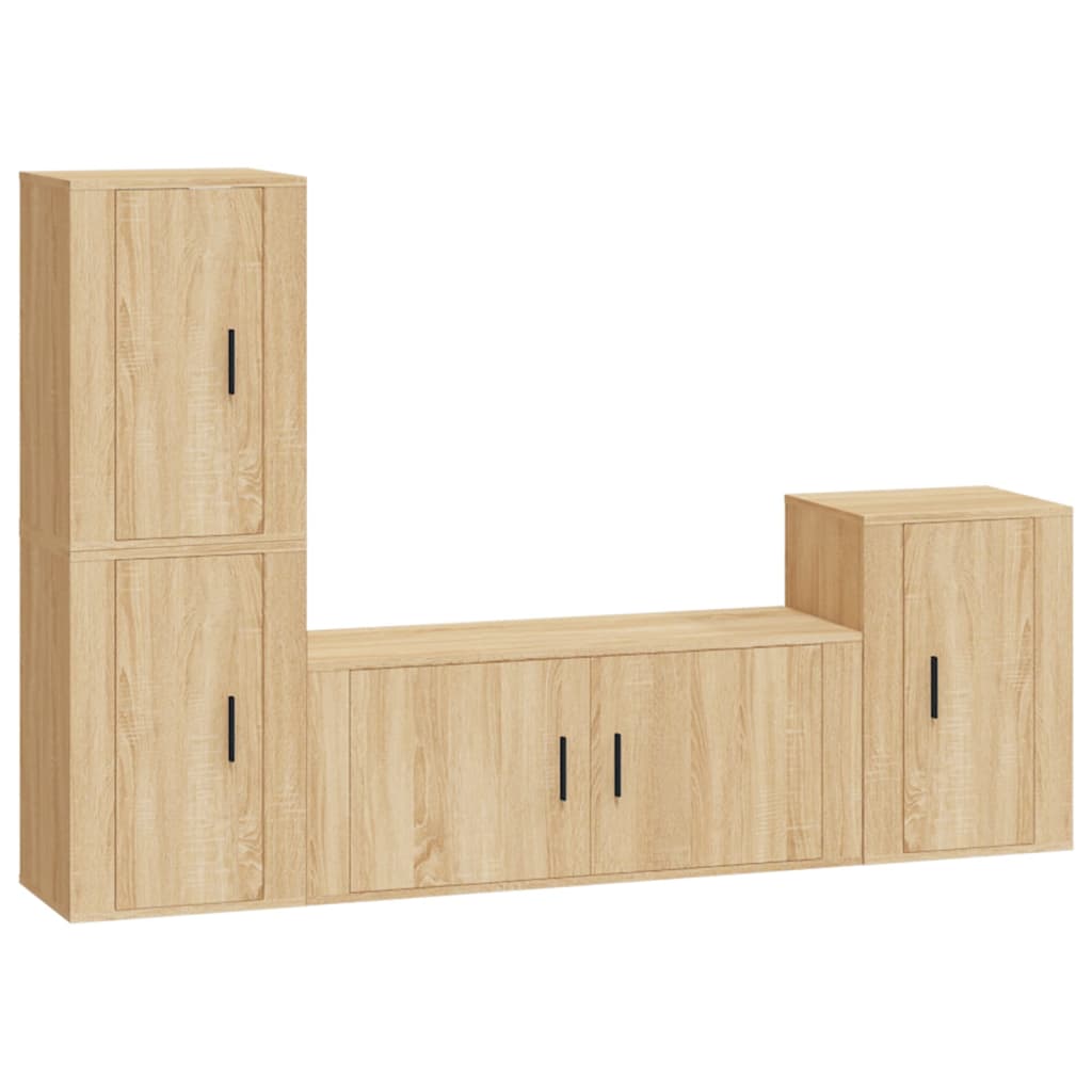 Ensemble meuble TV 4 pièces en bois fini, couleur chêne marron