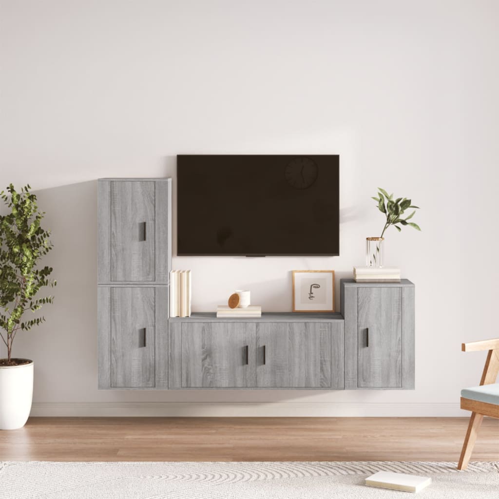 Ensemble meuble TV 4 pièces en bois fini, couleur chêne marron