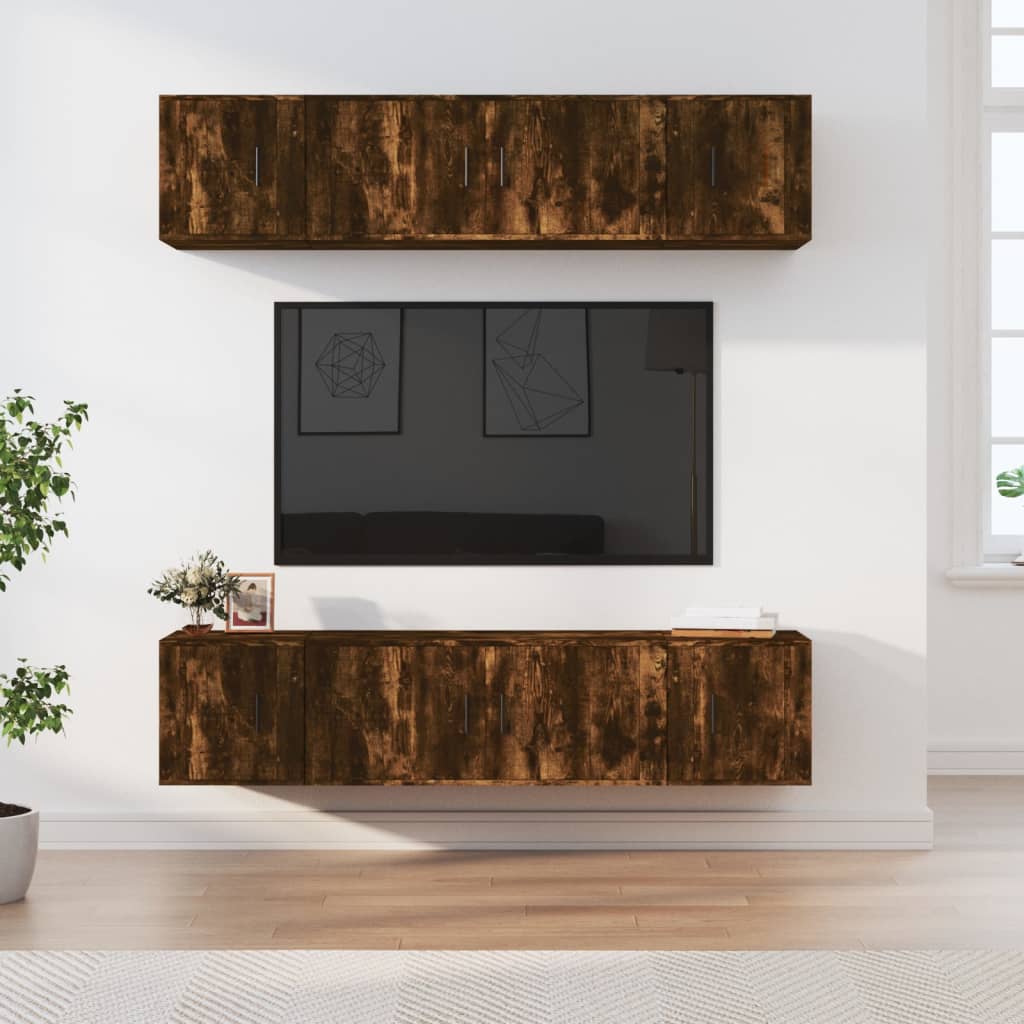 Ensemble meuble TV 6 pièces en bois coloris chêne