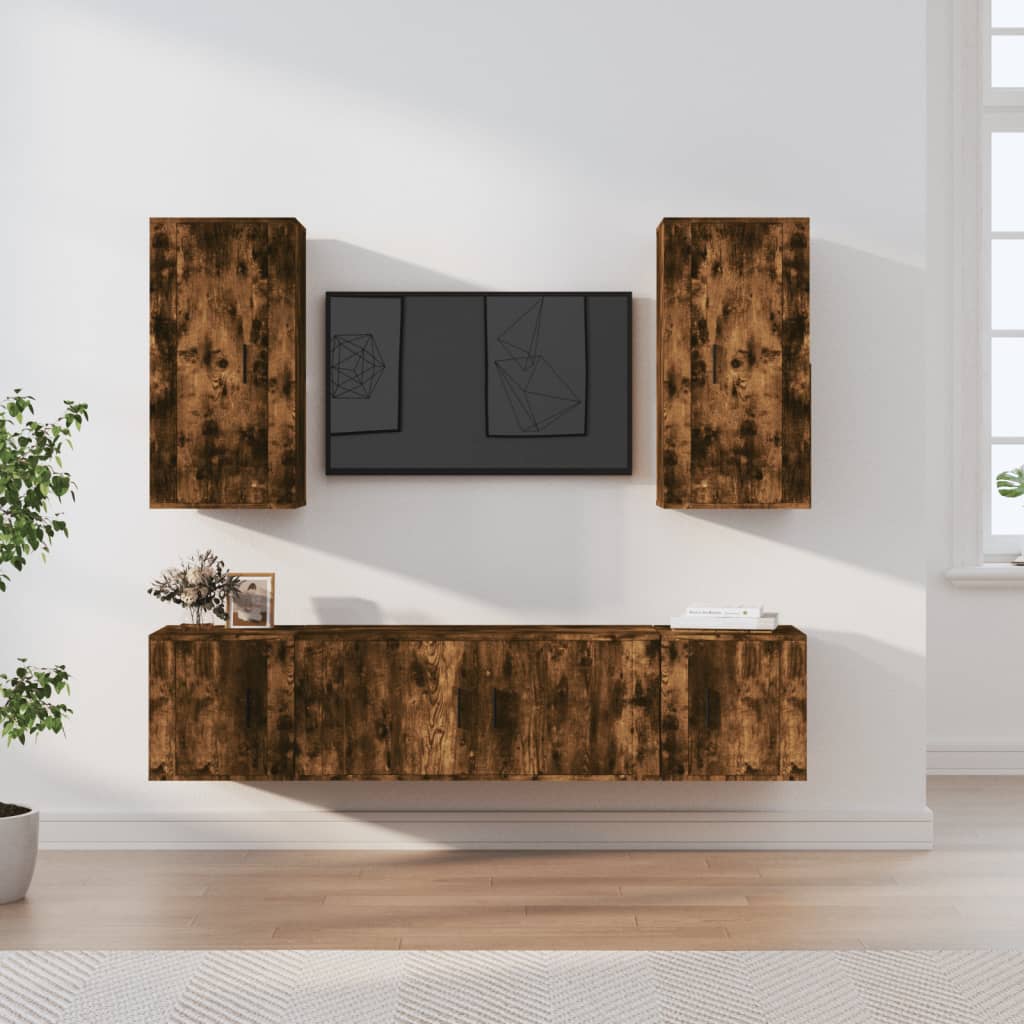 Ensemble meuble TV 5 pièces en bois couleur chêne