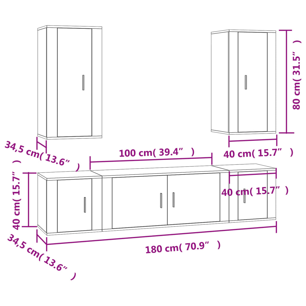 Ensemble meuble TV 5 pièces en bois couleur chêne