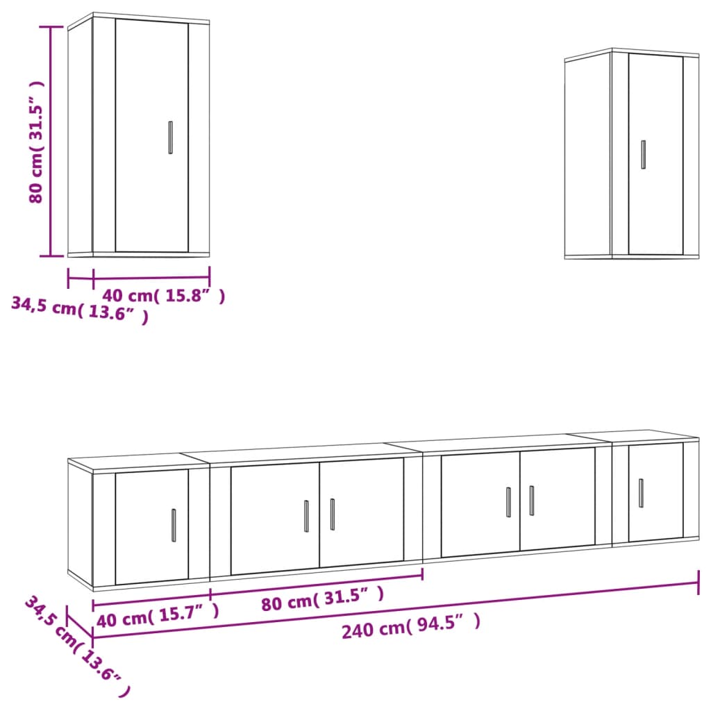 Ensemble de meubles TV 6 pièces en bois