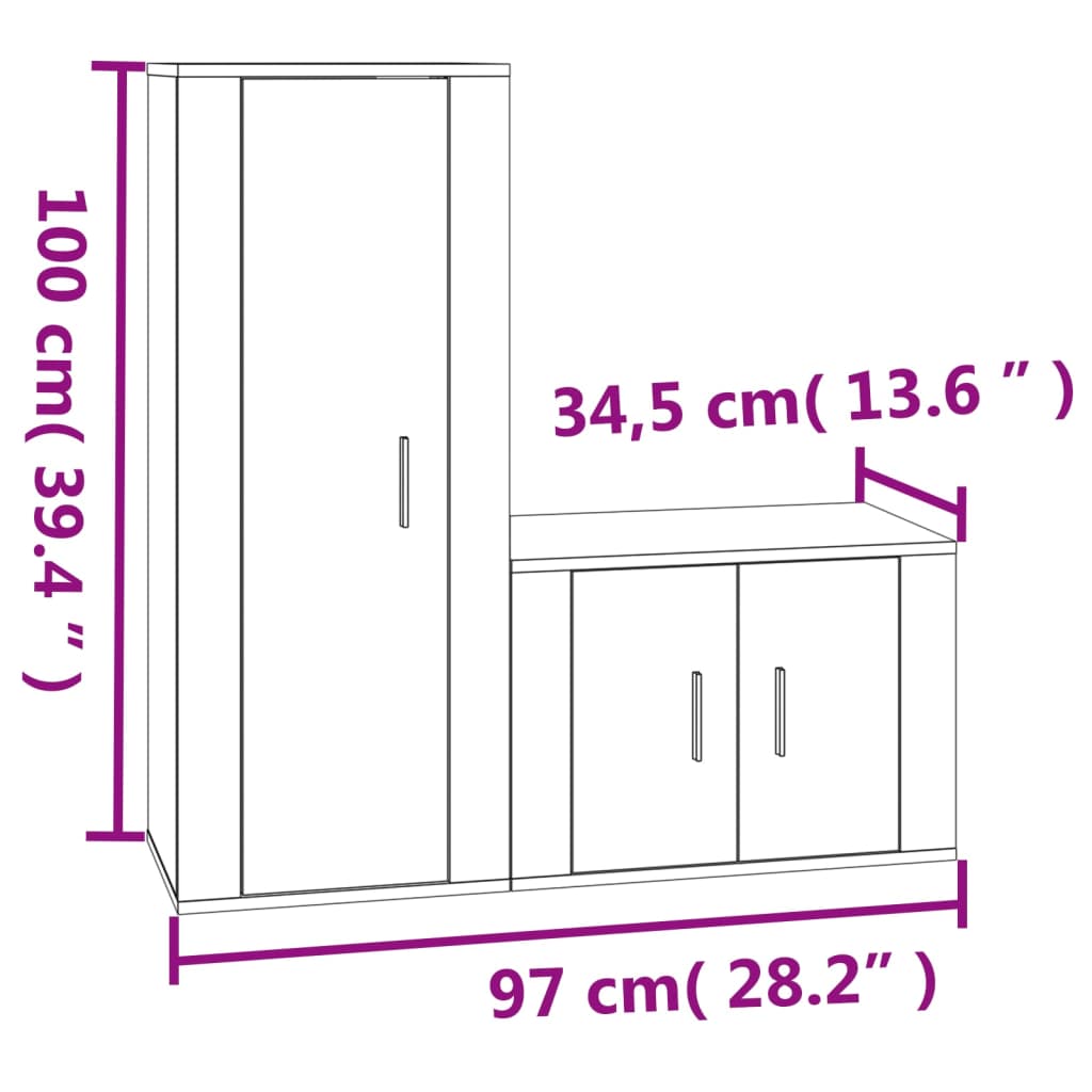 Ensemble meuble TV 2 pièces en bois fini, couleur chêne marron