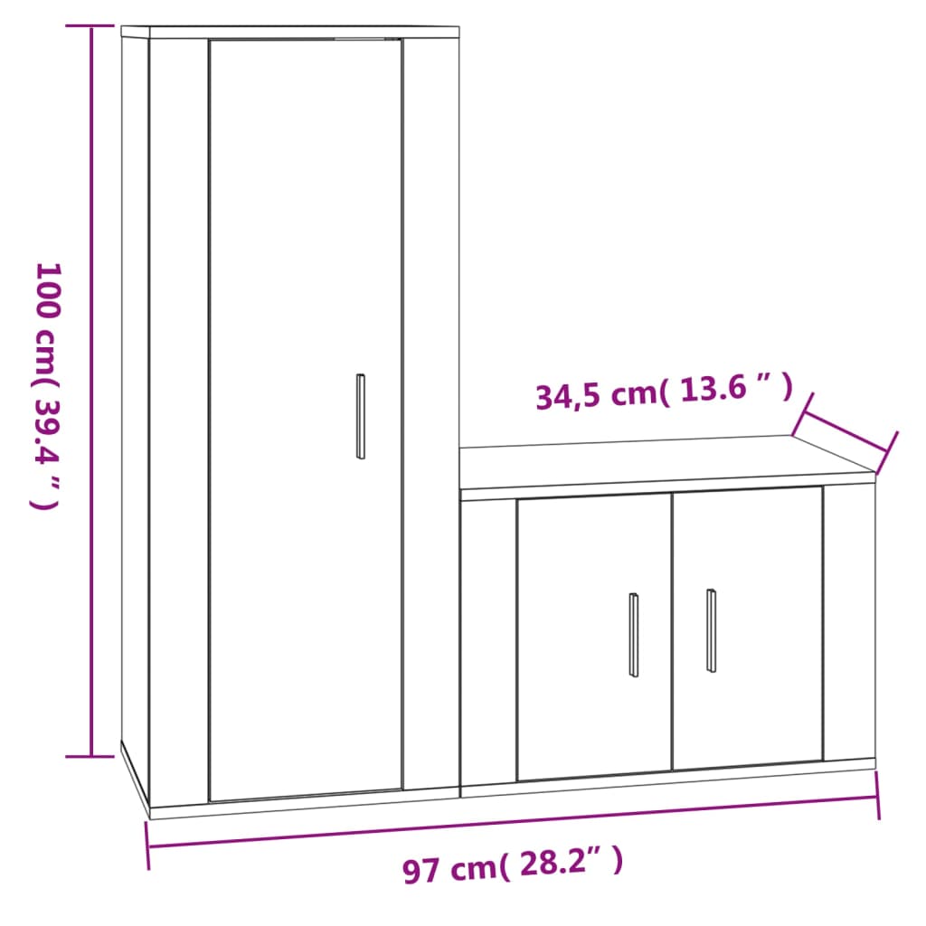 Ensemble meuble TV 2 pièces en bois fini, couleur chêne marron