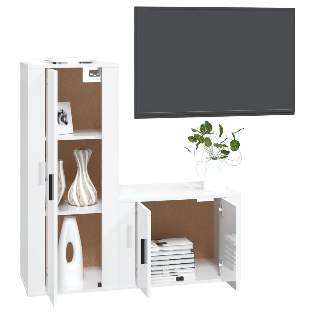 Ensemble meuble TV 2 pièces en bois fini, couleur chêne marron