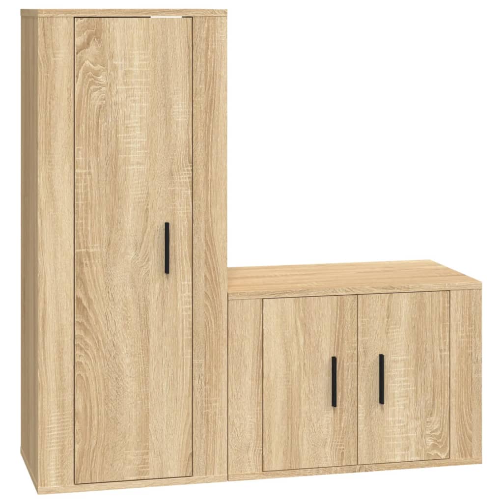 Ensemble meuble TV 2 pièces en bois fini, couleur chêne marron