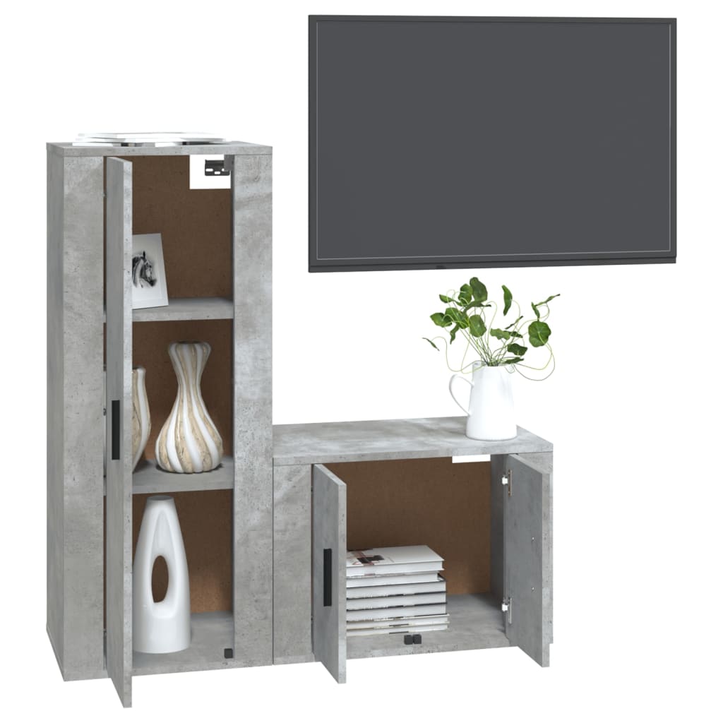 Ensemble meuble TV 2 pièces en bois fini, couleur chêne marron