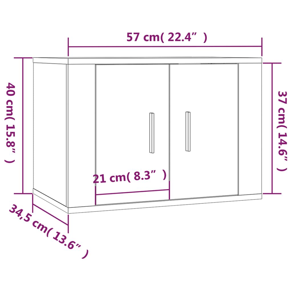 Ensemble meuble TV 2 pièces en bois fini, couleur chêne marron