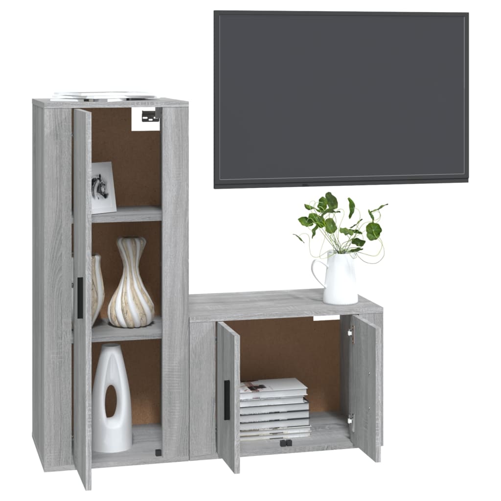 Ensemble meuble TV 2 pièces en bois fini, couleur chêne marron