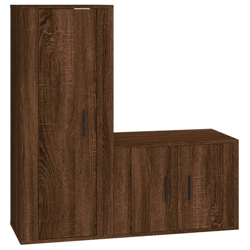 Ensemble meuble TV 2 pièces en bois fini, couleur chêne marron