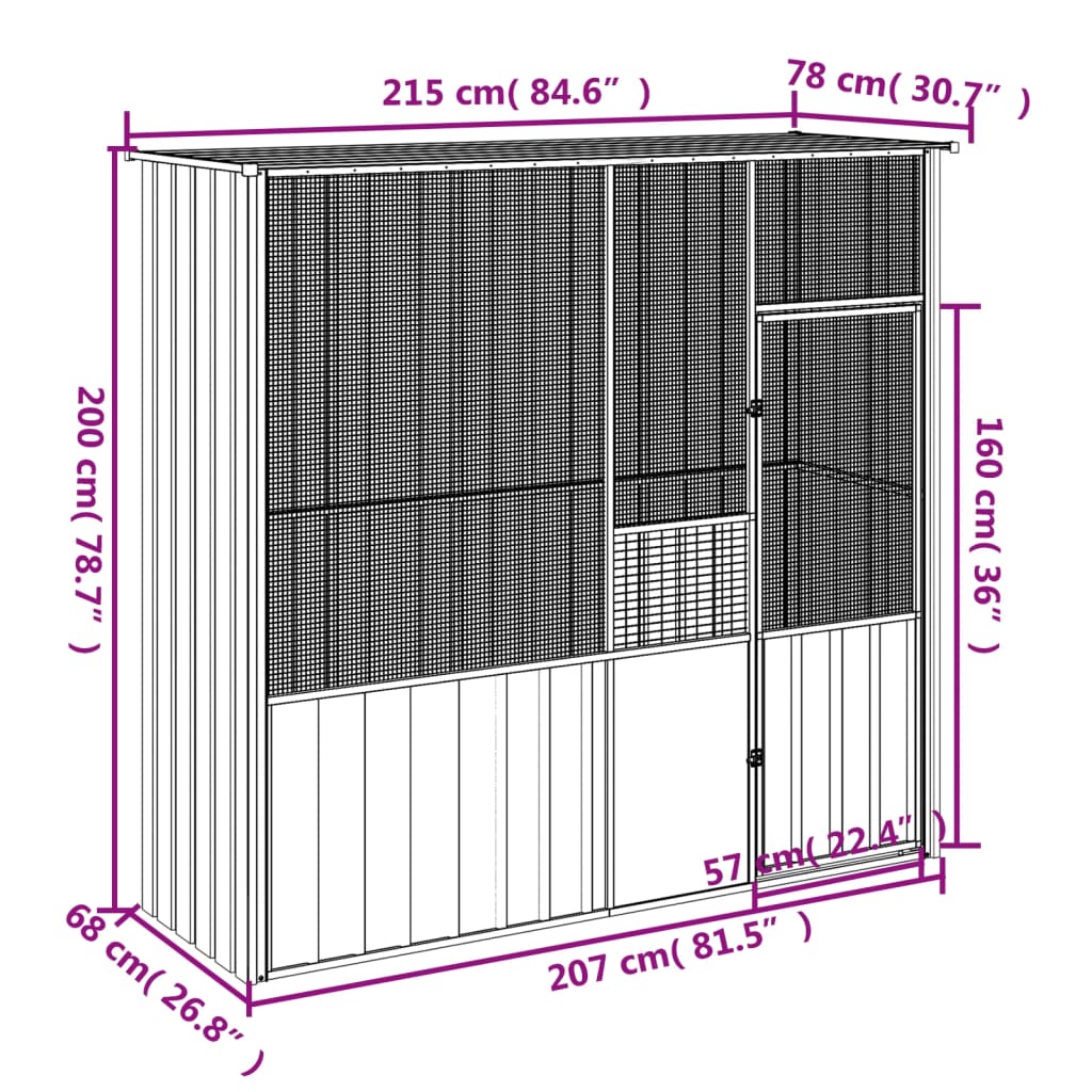 Vogelkooi 115x78x200 cm gegalvaniseerd staal antracietkleur