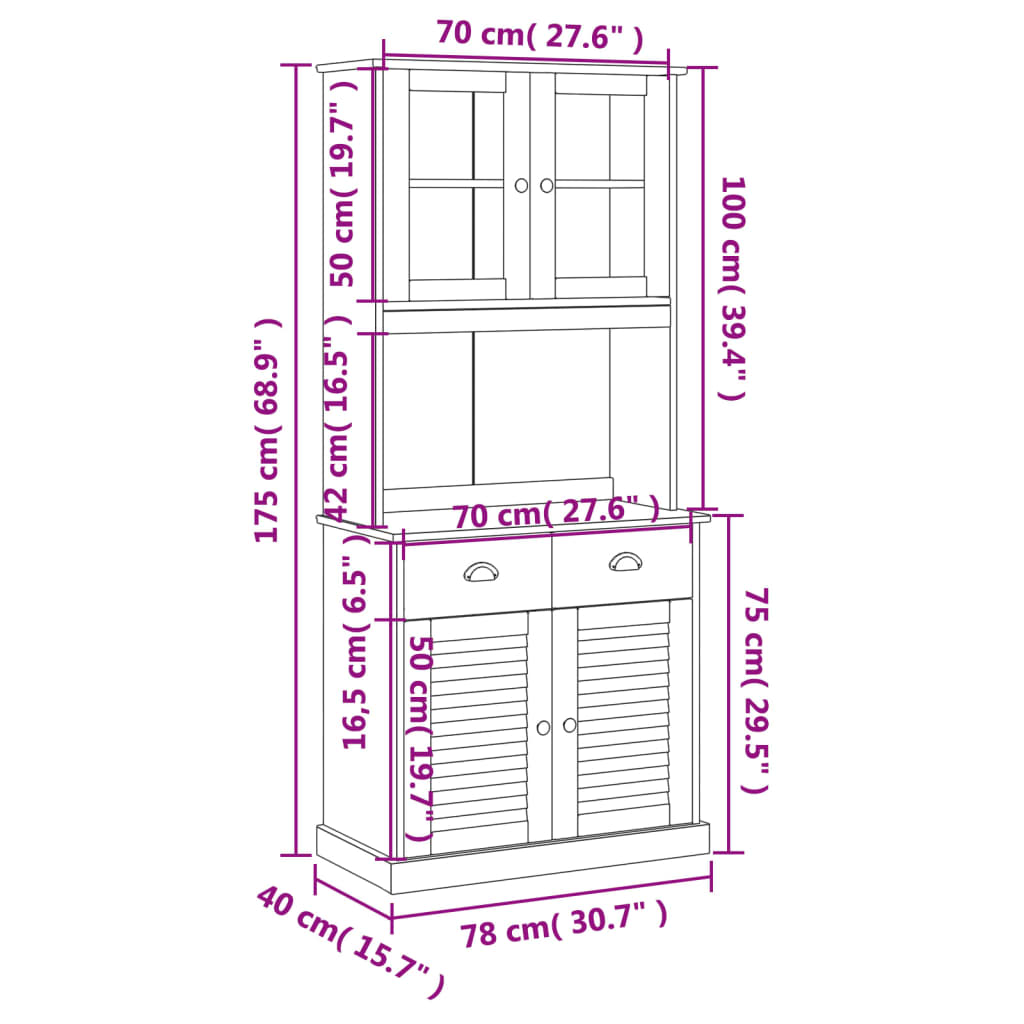 Armoire haute VIGO 78x40x175 cm en bois de pin massif