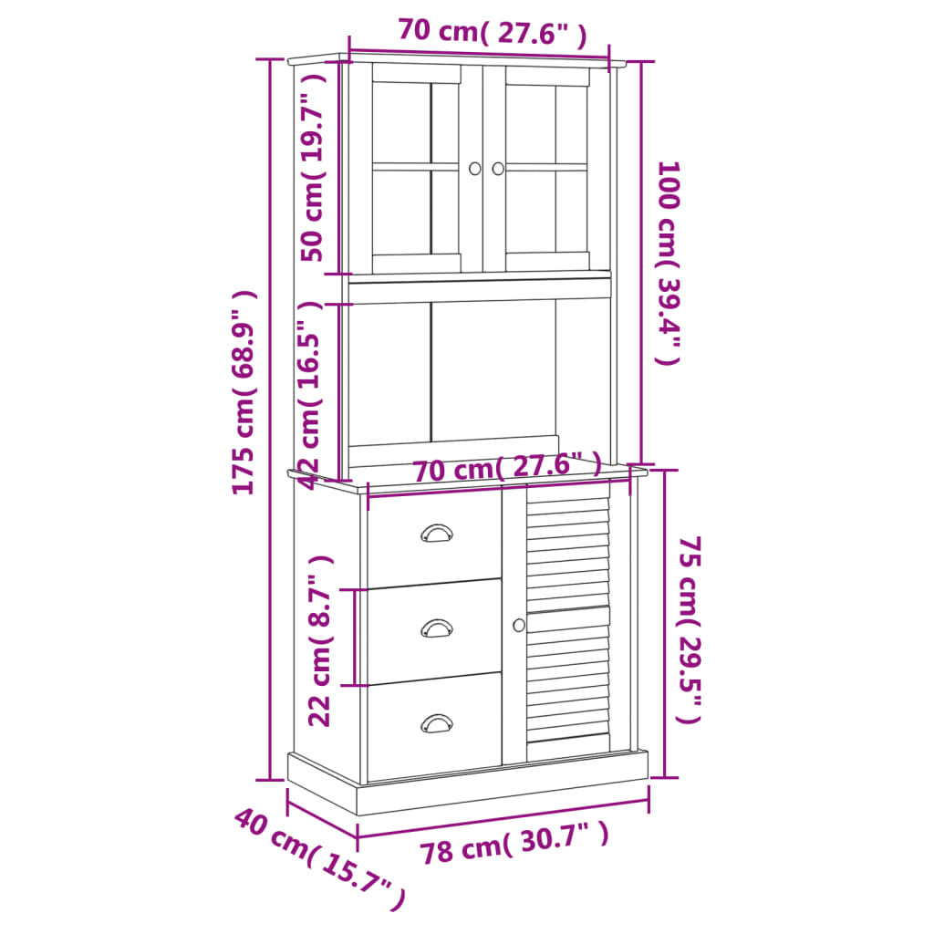 Armoire haute VIGO 78x40x175 cm en bois de pin massif