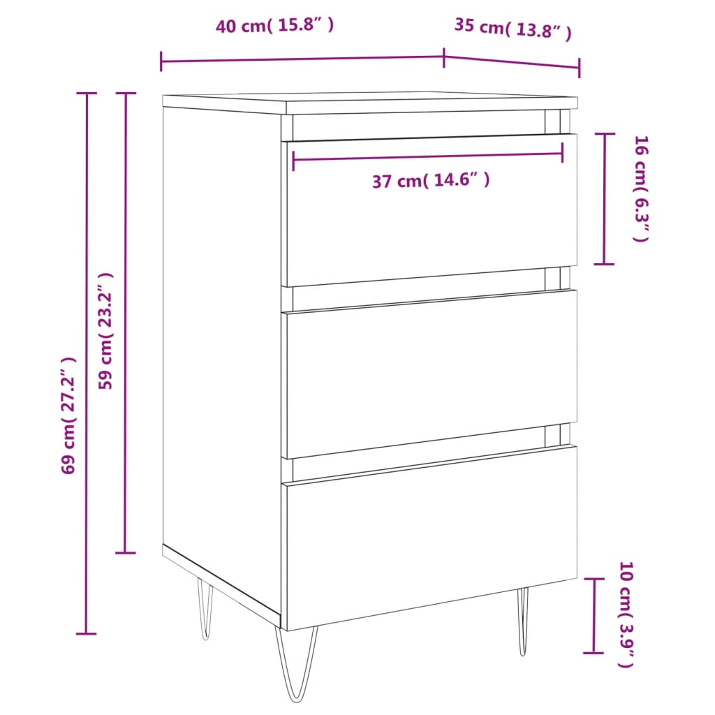 Nachtkastjes 2 st 40x35x69 cm bewerkt hout