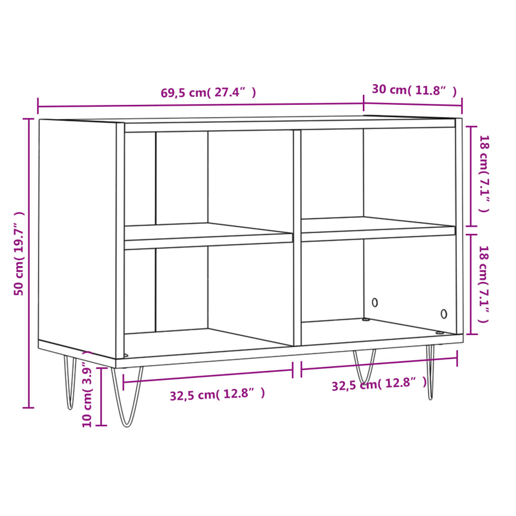 Meuble TV 69,5x30x50 cm bois fini, couleur chêne