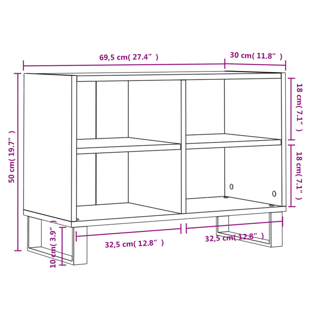 Tv-meubel 69,5x30x50 cm bewerkt hout eikenkleurig