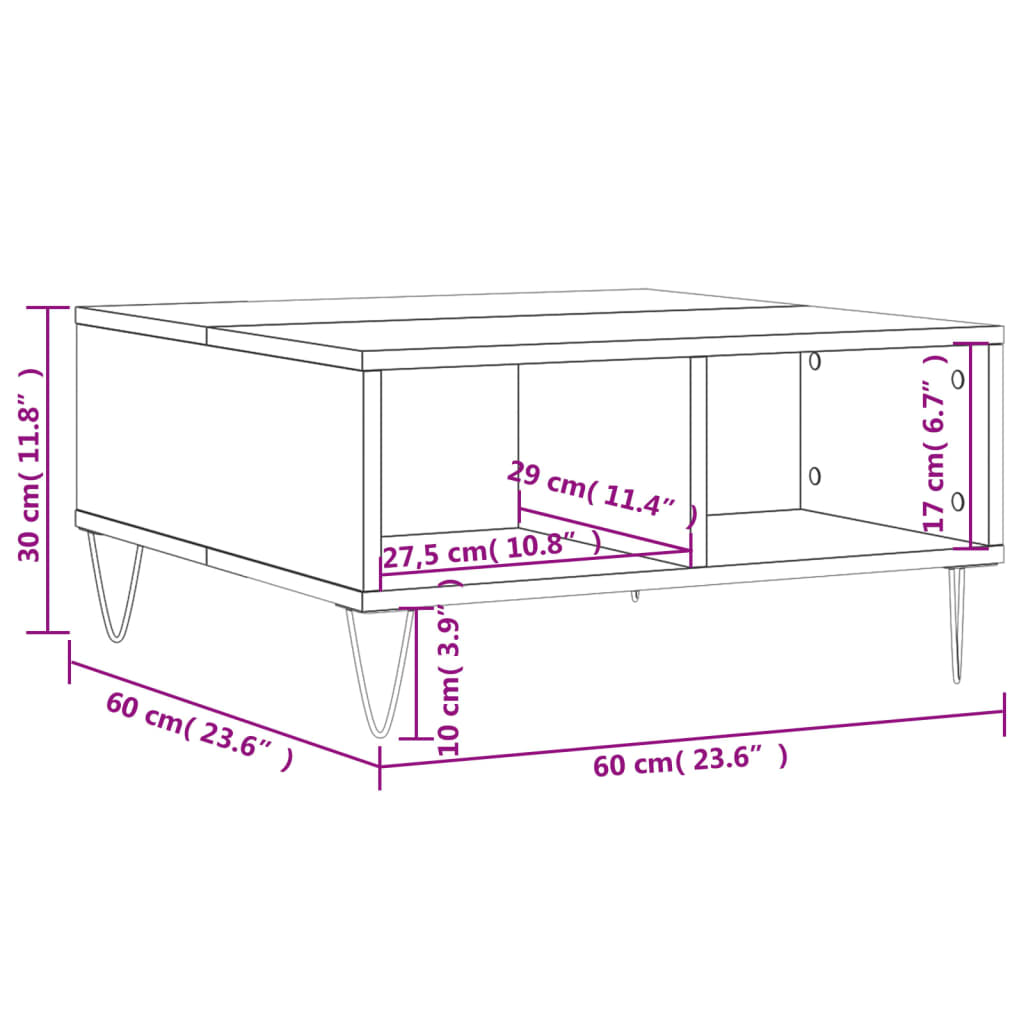 Salontafel 60x60x30 cm bewerkt hout