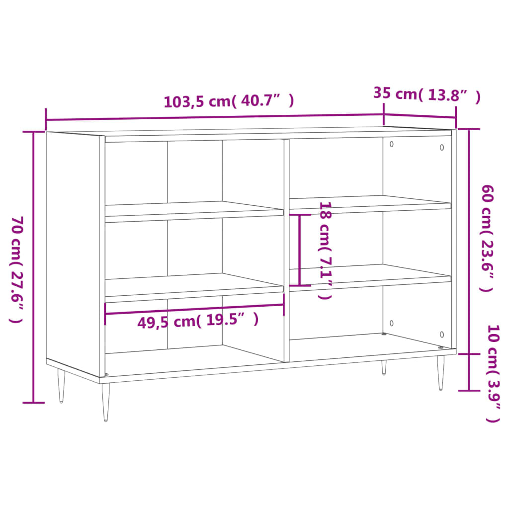 Dressoir 103,5x35x70 cm bewerkt hout eikenkleurig