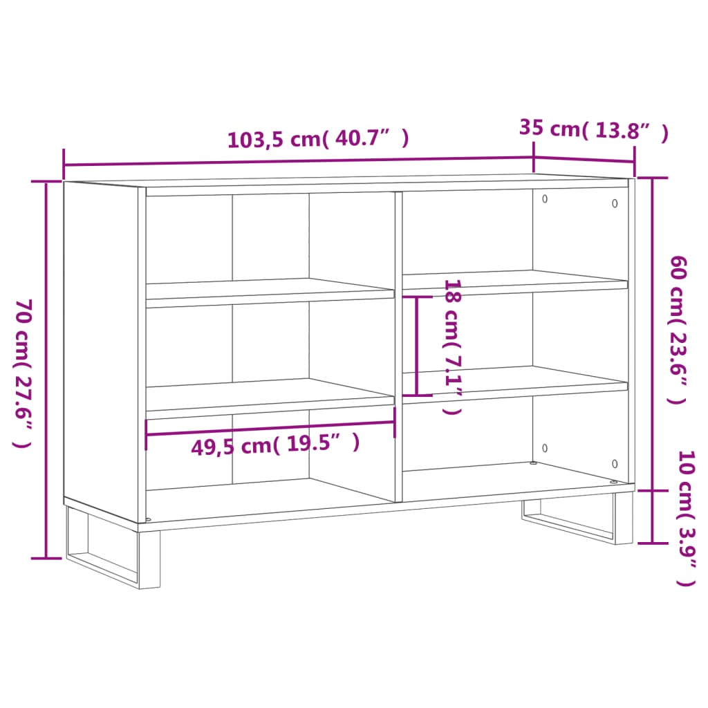 Dressoir 103,5x35x70 cm bewerkt hout eikenkleurig