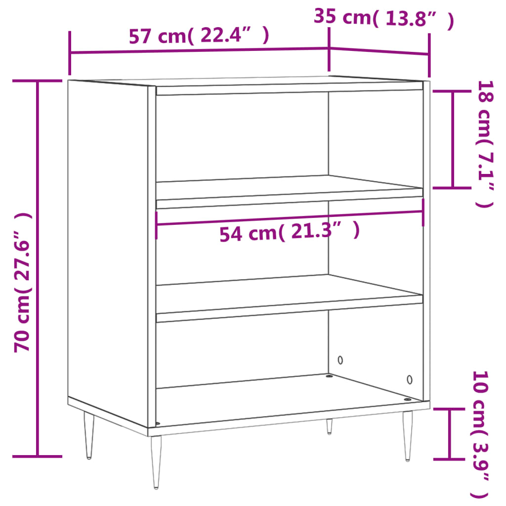 Buffet 57x35x70 cm bois fini couleur chêne marron