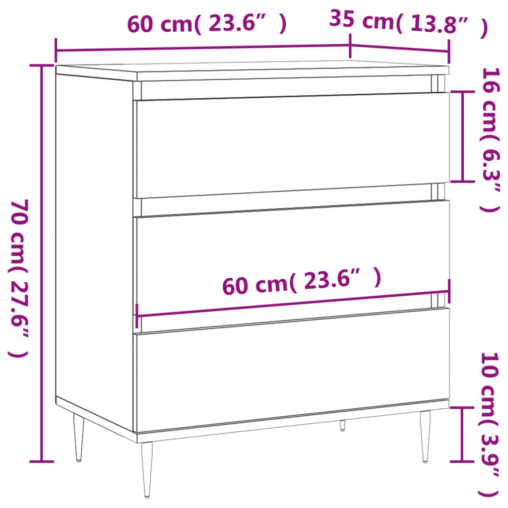 Dressoir 60x35x70 cm bewerkt hout