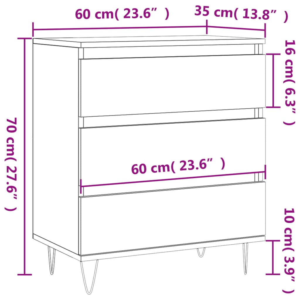 Buffet 60x30x75 cm en dérivé du bois couleur chêne