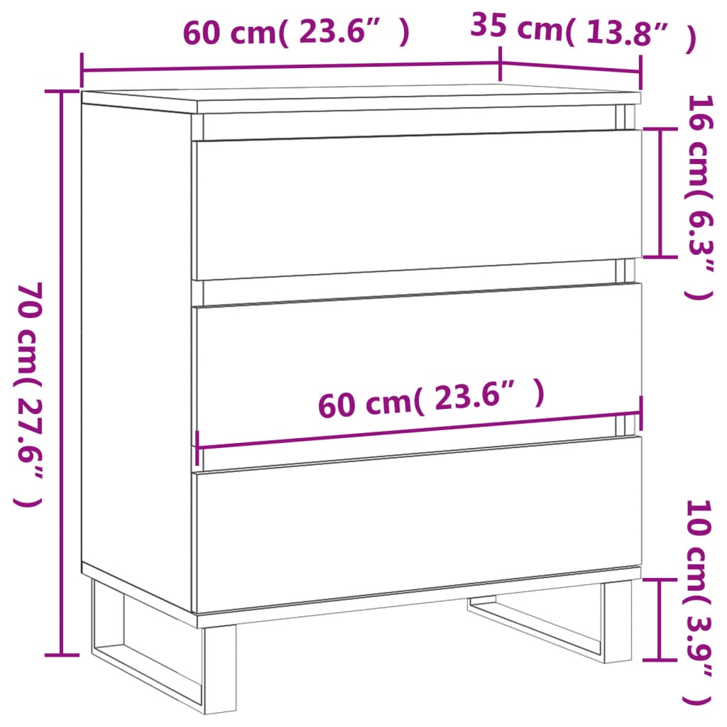 Dressoir 60x35x70 cm bewerkt hout